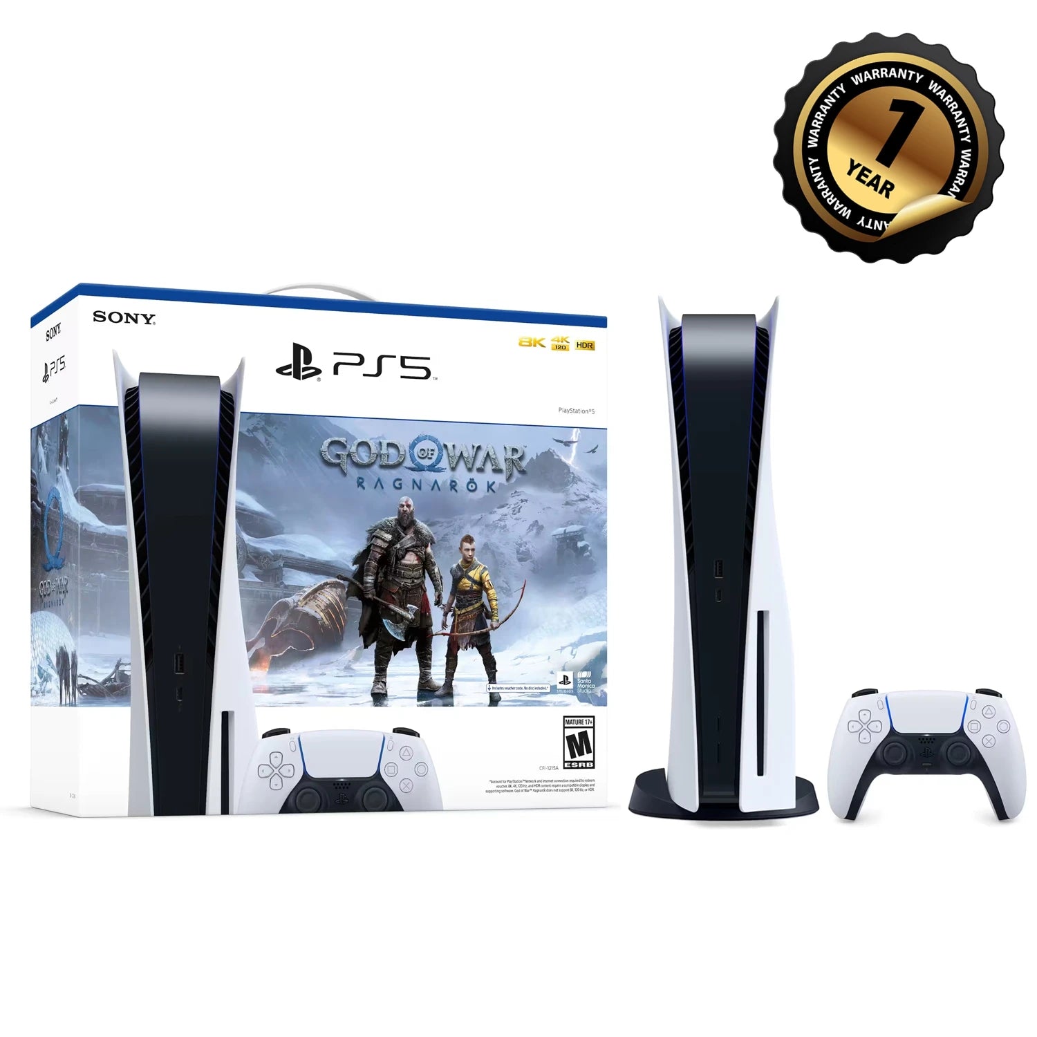 PlayStation 5 Console – God of War Ragnarök Bundle, Disc Edition, White