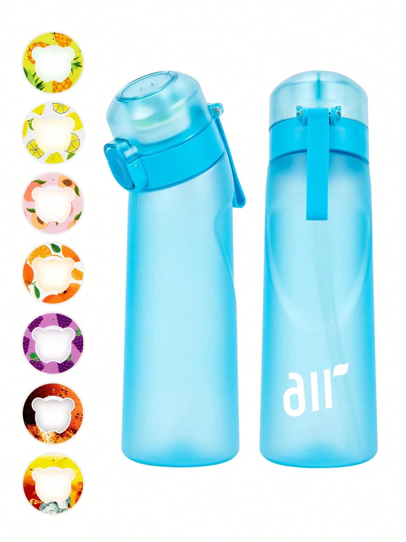 Portable Air Water Bottle with Random Flavor Pods – Transparent Leak-Proof Bottle with Straw for Outdoor Sports & Travel