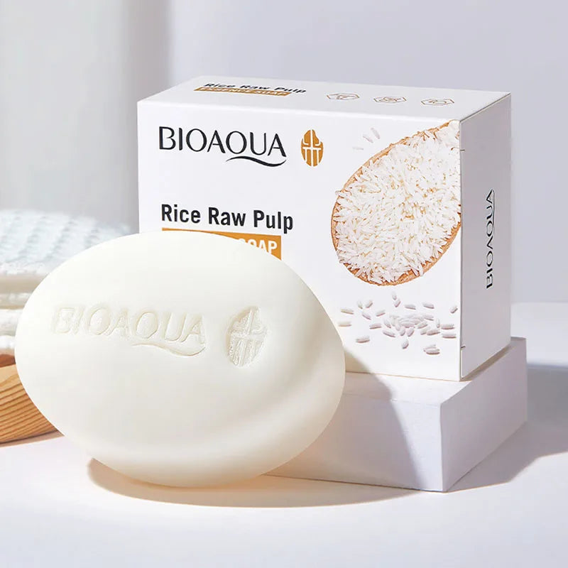 BIOAQUA White Rice Raw Pulp Facial Soap Face Wash Foam Facial Cleanser Moisturizing Oil Control Body Bathing Handmade Soap - Deals Today