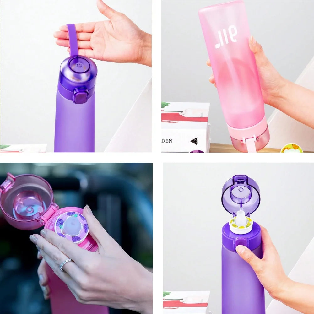 Portable Air Water Bottle with Random Flavor Pods – Transparent Leak-Proof Bottle with Straw for Outdoor Sports & Travel