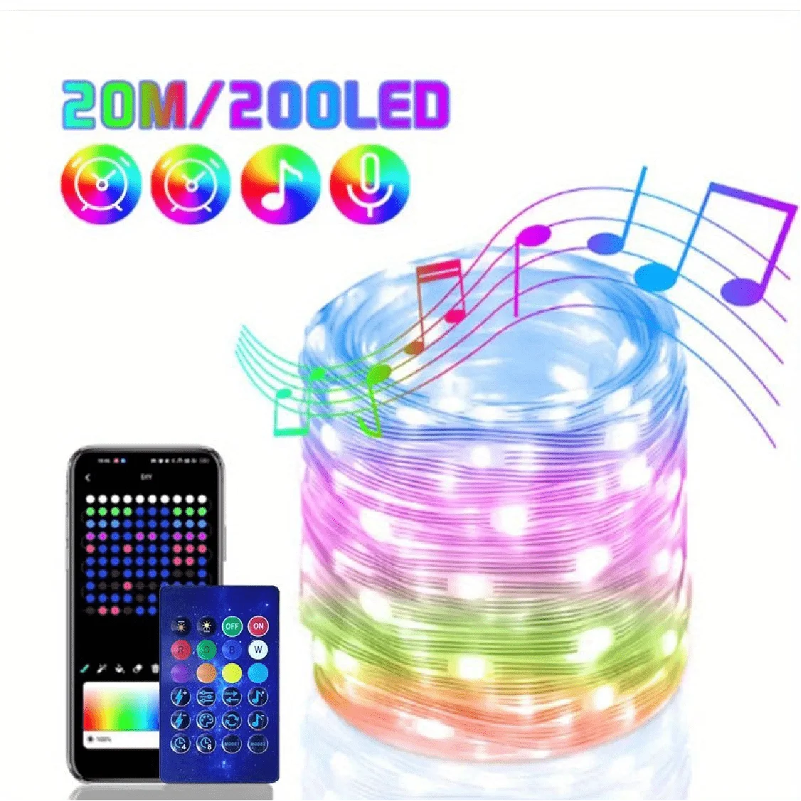 Smart IC LED String Light WS2812 Bluetooth Fairy Light Addressable USB 5V 20m 10m 5m Dreamcolor Music Sync Party Garland Decor - Deals Today