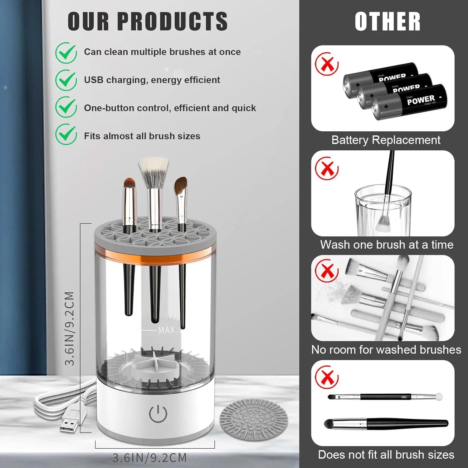 USB Powered Brush Washer & Dryer - Odorless Battery-Free Makeup Cleaner, Plug-and-Play Essential Beauty Accessory