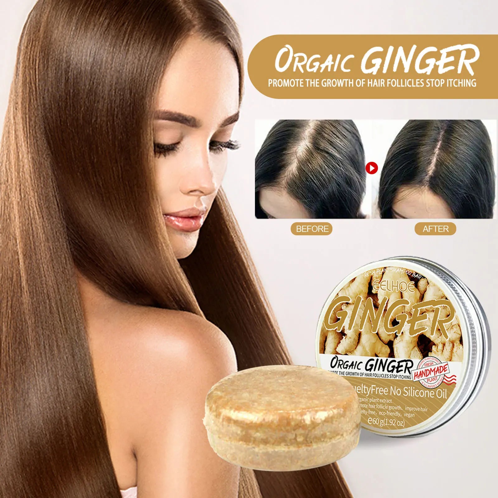 60g Natural Ginger Shampoo Soap Reduce Hair Loss Clean Dandruff Nourish Moisturize Scalp Improve Hair Quality Hair Care Product - Deals Today