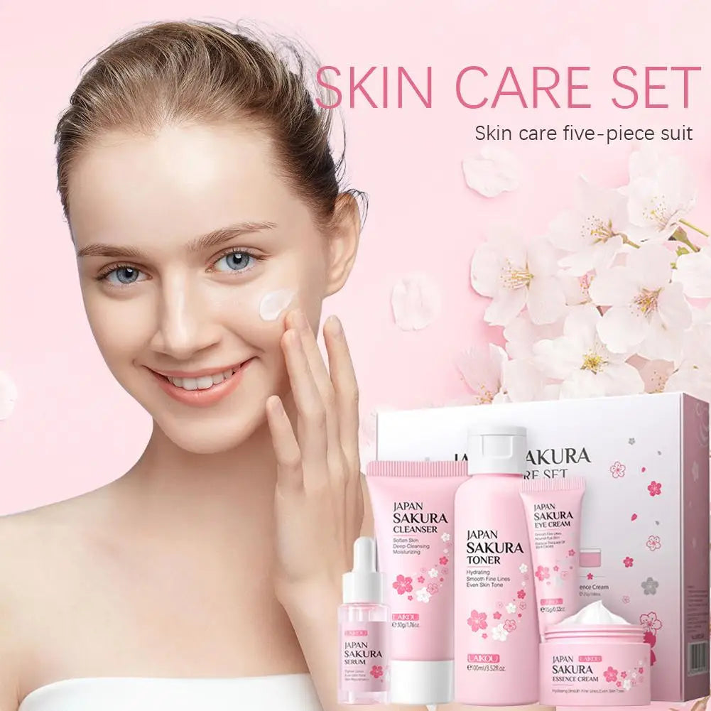 5/3pcs/Set Sakura Skin Care Sets Face Cream Serum Toner Facial Cleanser Sunscreen Eye Cream Gift Box Face Skin Care Set Product - Deals Today