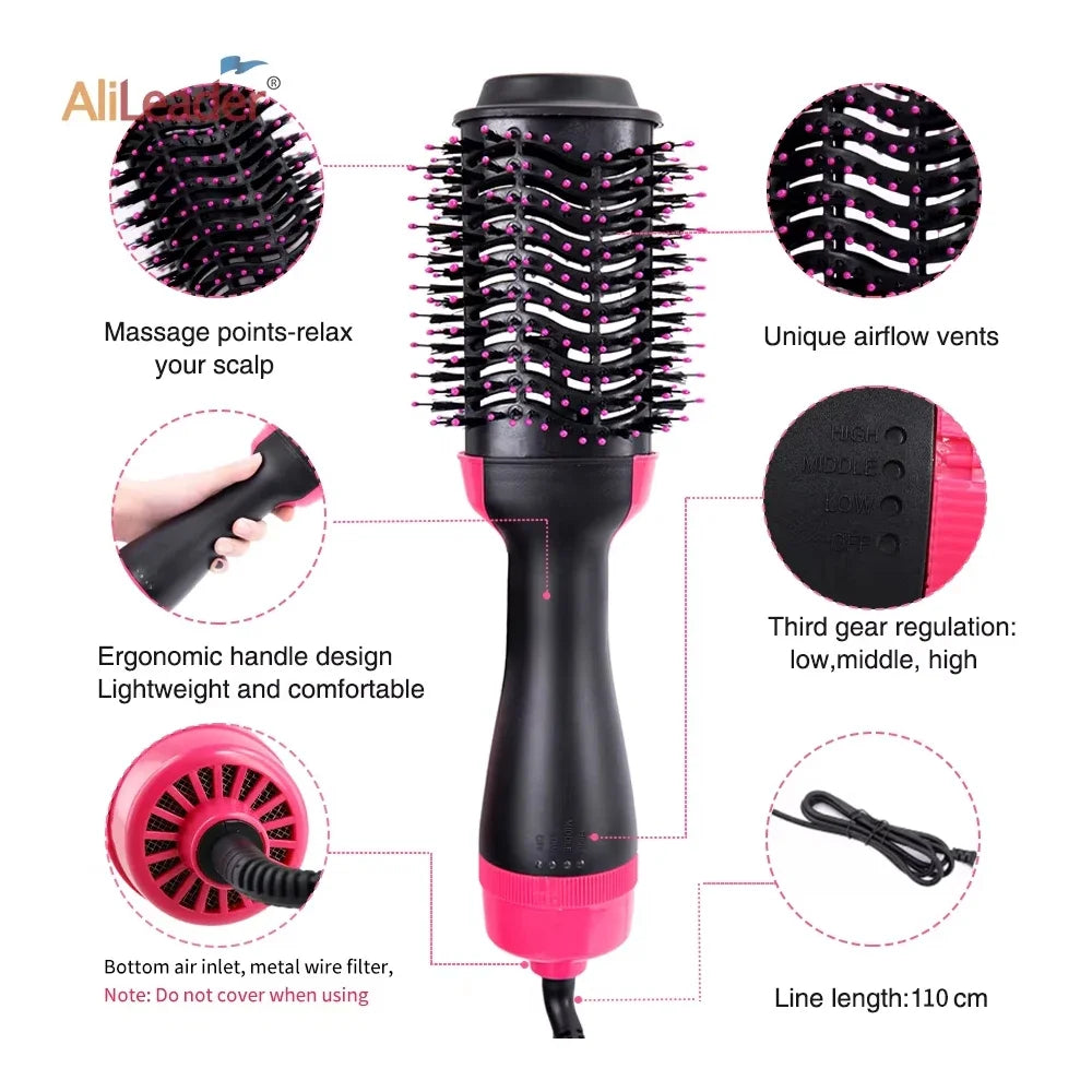 Women Hair Dryer Brush Hair Dryer Straightener Curler Massager 4 In 1 Rapid Warming One Step Volumizer Hot-Air Hair Brushes - Deals Today