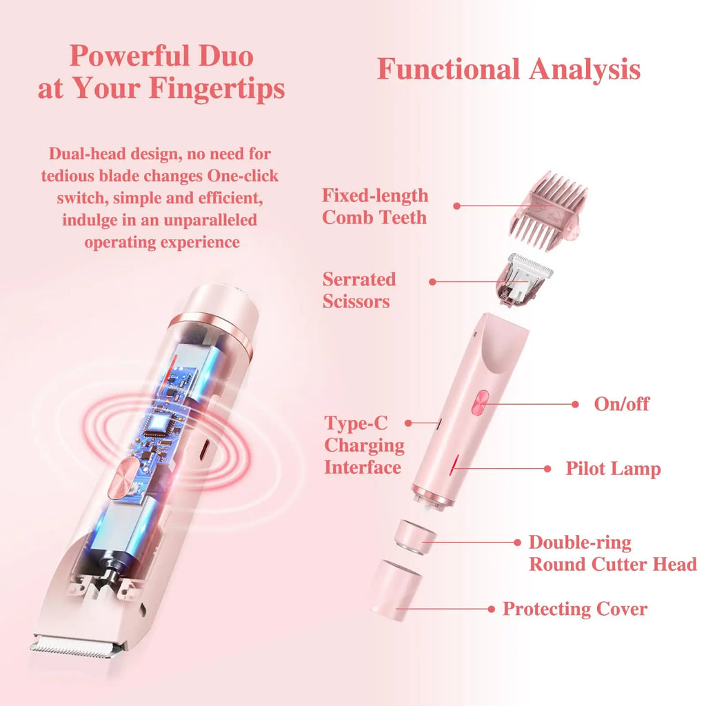 2 in 1 Dual-Head Painless Women Electric Razors Bikini Trimmer Wet Dry Use for Ladies Pubic Hair Detachable Head Electric Shaver - Deals Today