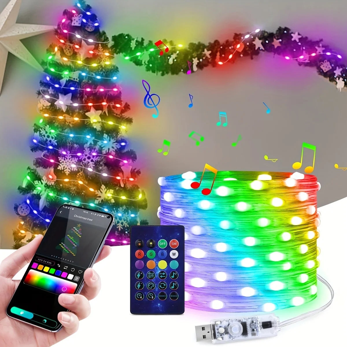 Smart IC LED String Light WS2812 Bluetooth Fairy Light Addressable USB 5V 20m 10m 5m Dreamcolor Music Sync Party Garland Decor - Deals Today