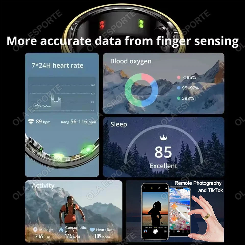 2026 Smart Ring for Blood Pressure, Heart Rate & Sleep Monitoring – IP68 Waterproof Fitness Tracker with Multi-Sport Mode for Men & Women