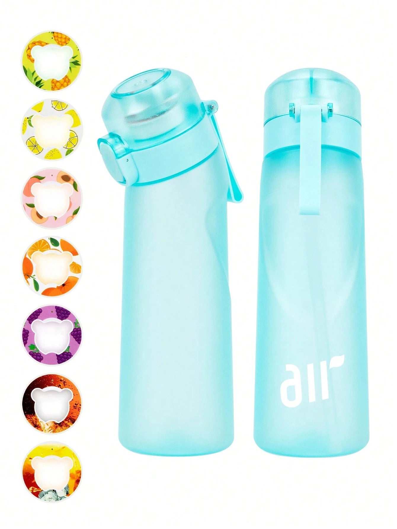 Portable Air Water Bottle with Random Flavor Pods – Transparent Leak-Proof Bottle with Straw for Outdoor Sports & Travel