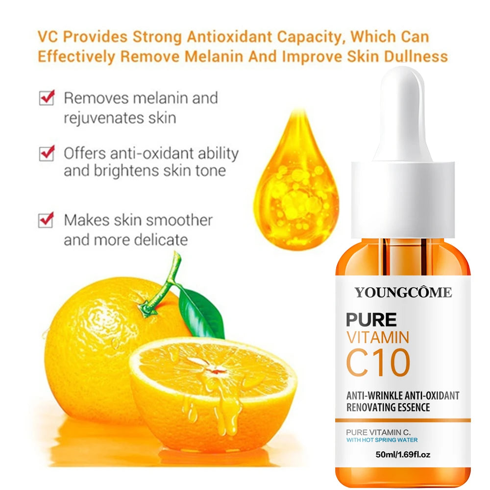 Vitamin C Facial Essence Hyaluronic Acid Dark Skin Brighten Serum Fade Fine Lines Moisturizing Repair Dull Serum Face Skin Care - Deals Today