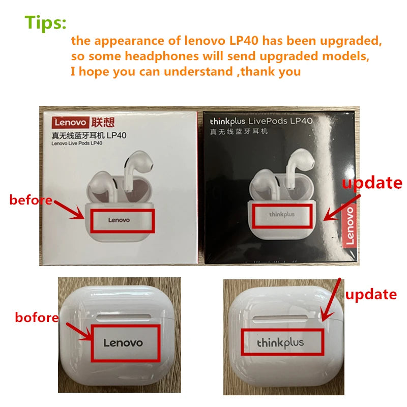 Original Lenovo LP40 TWS Wireless Earbuds – Bluetooth 5.0 Touch Control Stereo Headphones for Android & iPhone