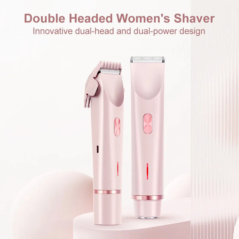 2 in 1 Dual-Head Painless Women Electric Razors Bikini Trimmer Wet Dry Use for Ladies Pubic Hair Detachable Head Electric Shaver - Deals Today