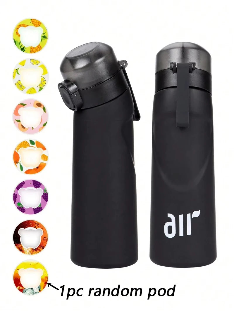 Portable Air Water Bottle with Random Flavor Pods – Transparent Leak-Proof Bottle with Straw for Outdoor Sports & Travel