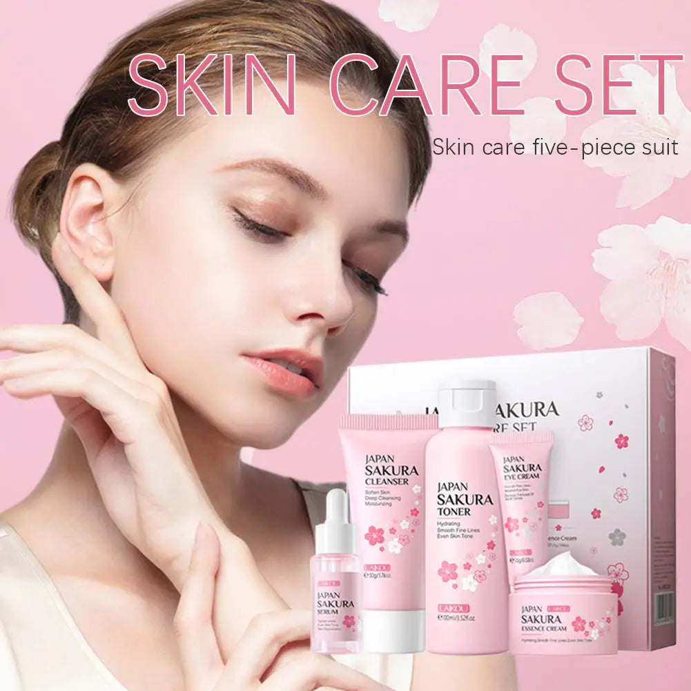 5/3pcs/Set Sakura Skin Care Sets Face Cream Serum Toner Facial Cleanser Sunscreen Eye Cream Gift Box Face Skin Care Set Product - Deals Today
