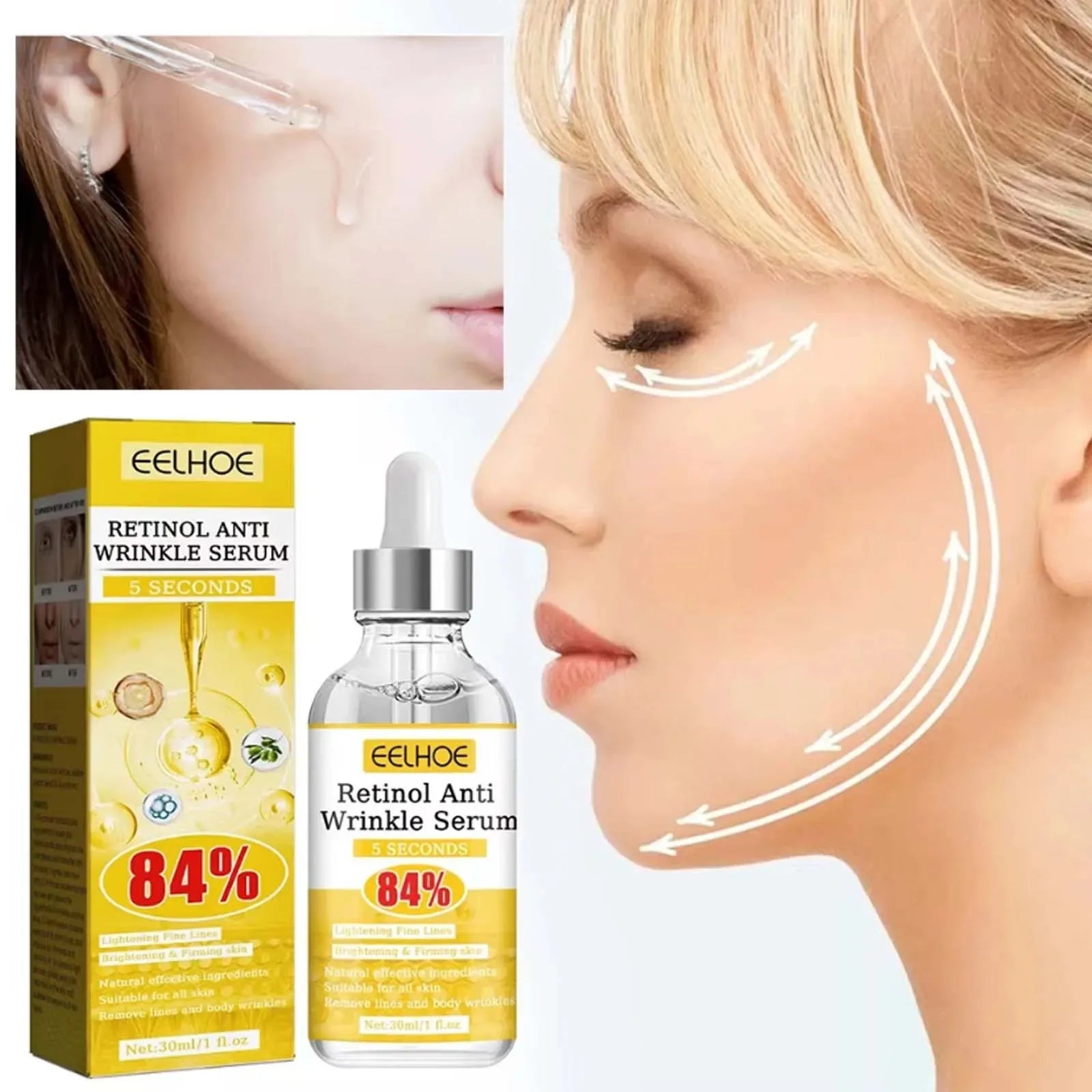 Retinol Anti-Wrinkle Serum Anti Aging Face Lifting Firming Fade Fine Lines Moisturizing Skin Care Hyaluronic Acid Facial Serum - Deals Today