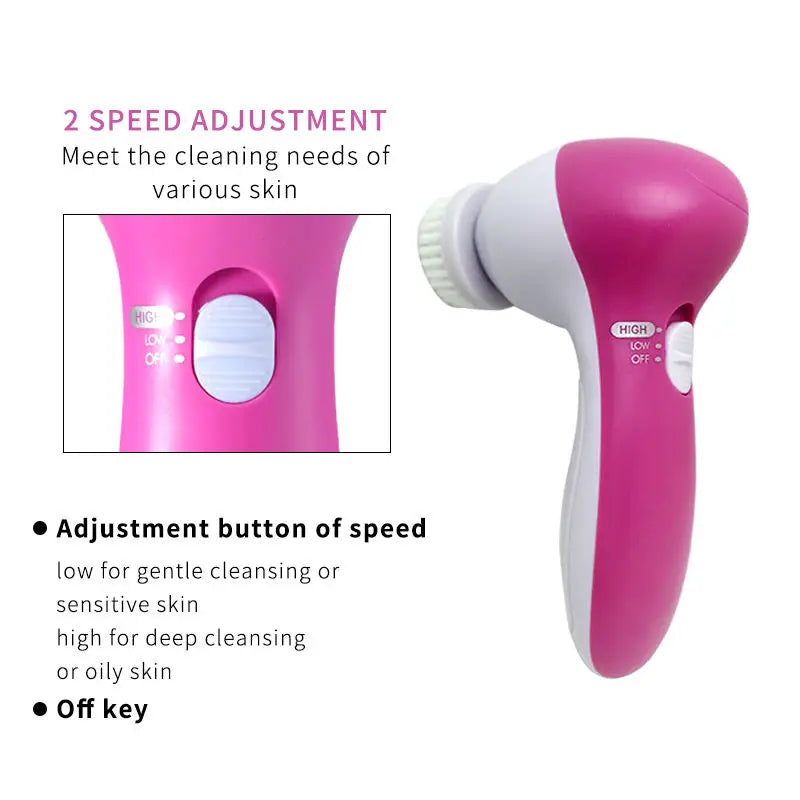 Electric Facial Cleaner 5 IN 1 Face Cleansing Brush Wash Machine Spa Skin Care Massager Blackhead Cleaning Facial Cleanser Tools - Deals Today