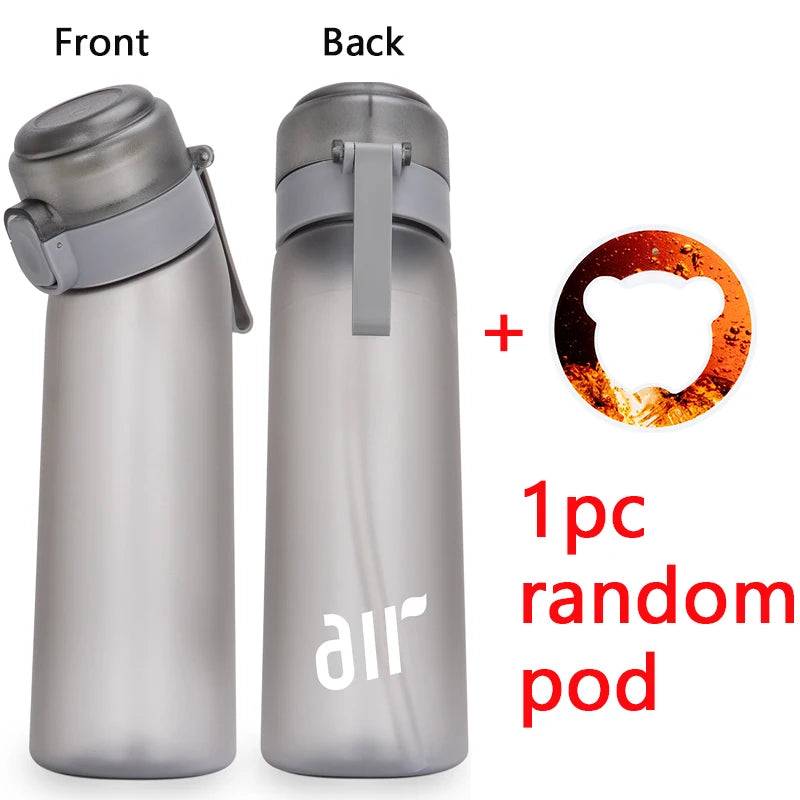 Portable Air Water Bottle with Random Flavor Pods – Transparent Leak-Proof Bottle with Straw for Outdoor Sports & Travel