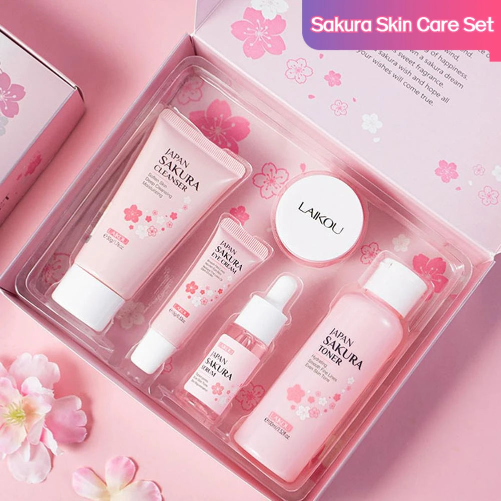 5/3pcs/Set Sakura Skin Care Sets Face Cream Serum Toner Facial Cleanser Sunscreen Eye Cream Gift Box Face Skin Care Set Product - Deals Today