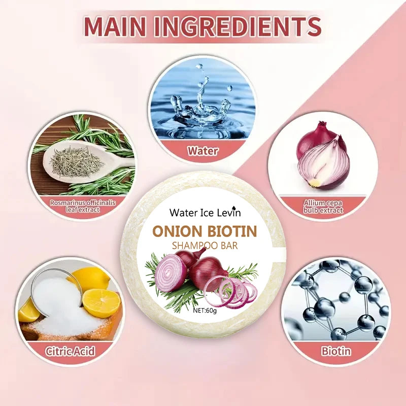 Onion and Biotin Shampoo Soap - 60g, Suitable for All Hair Types, Moisturizing and Smoothing, Rich in Rosemary Extract - Deals Today