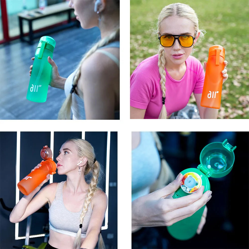 Portable Air Water Bottle with Random Flavor Pods – Transparent Leak-Proof Bottle with Straw for Outdoor Sports & Travel