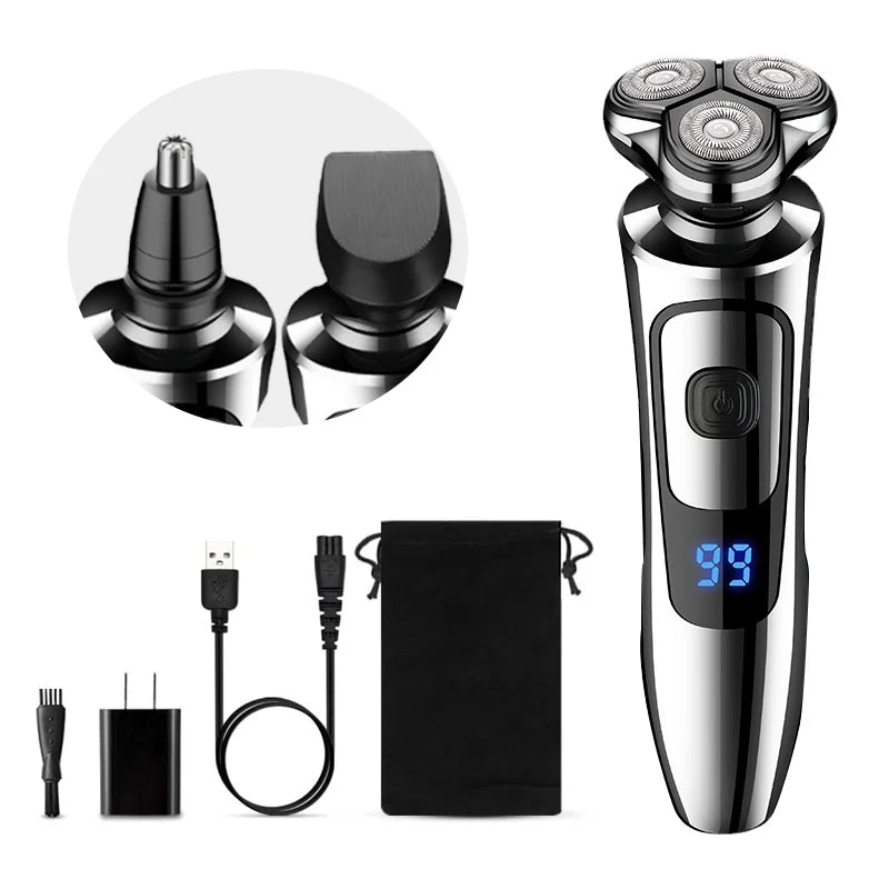Electric Shaver Man Rechargeable Razor Shaving Knife Whisker Knife Household Portable Floating Three Tip Water Wash - Deals Today